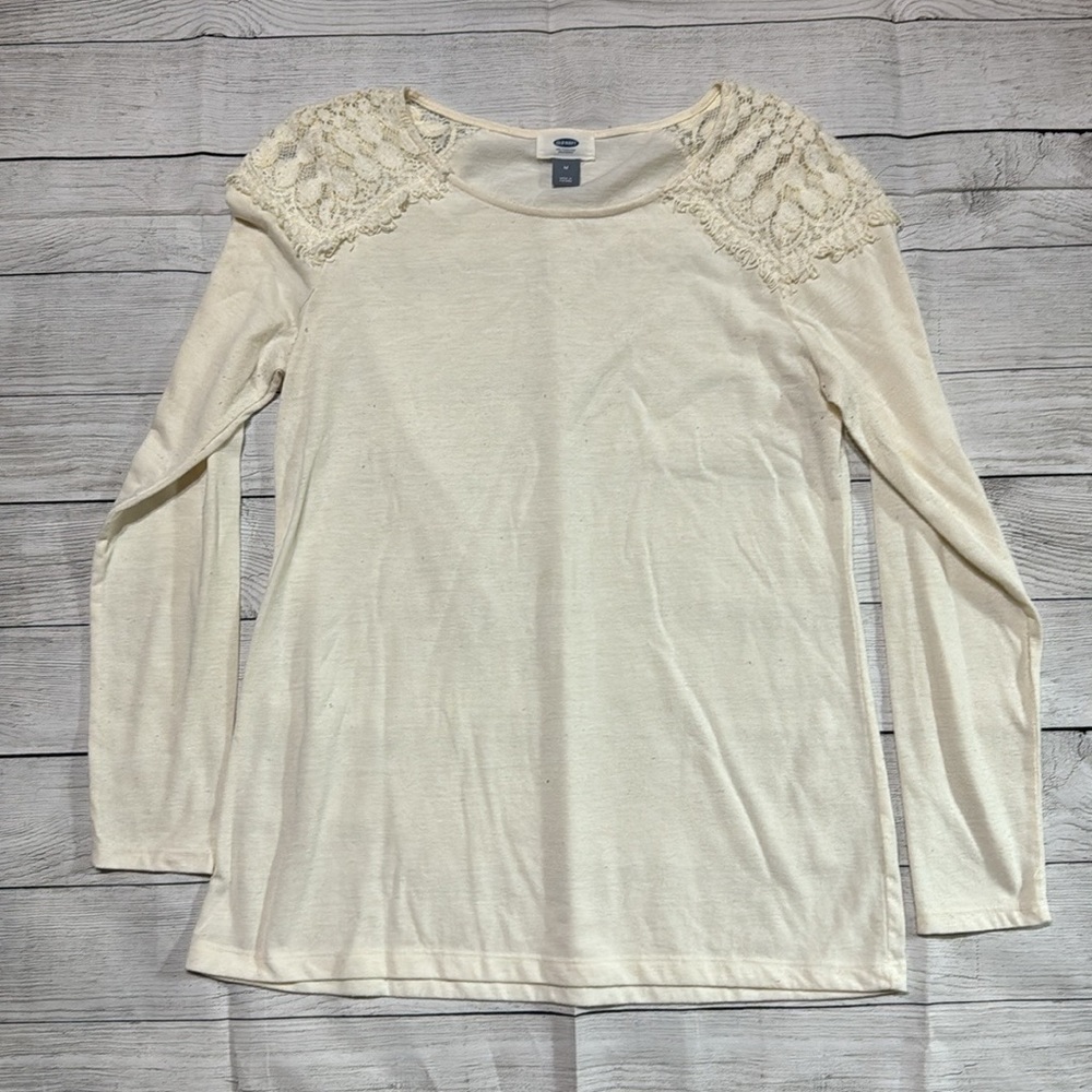 Old Navy Cream Lace Long Sleeve Shirt size Medium